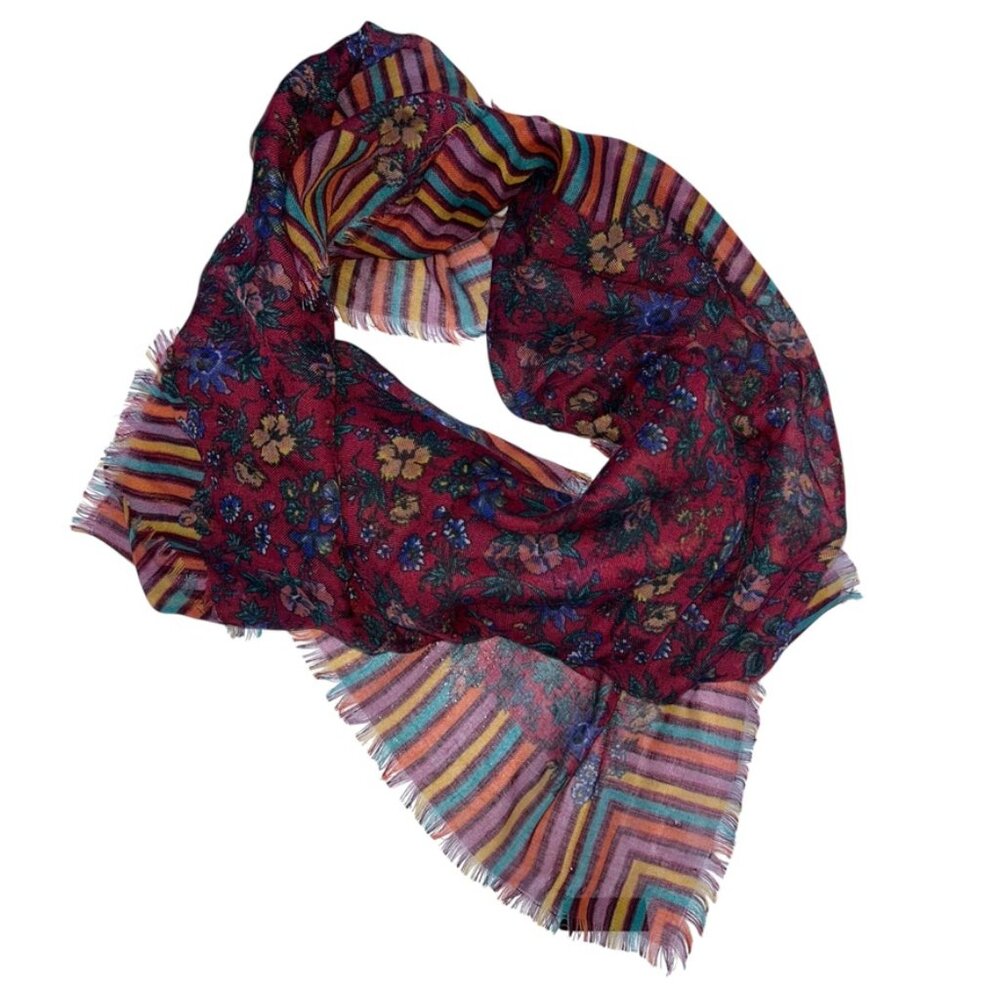 dominique marthe paris mixed print RICH FALL COLORS floral striped scarf NEW
